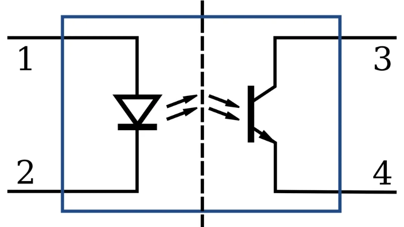A schematic diagram of an opto-isolator 